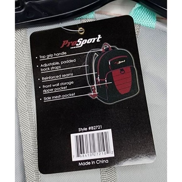 Pro Sport Silver Teal Mesh Front Pocket Zipper Backpack - Picture 4 of 12